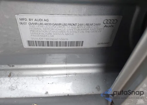 2008 Audi A4 2.0T from USA, damaged, VIN WAUDF78E08A010605